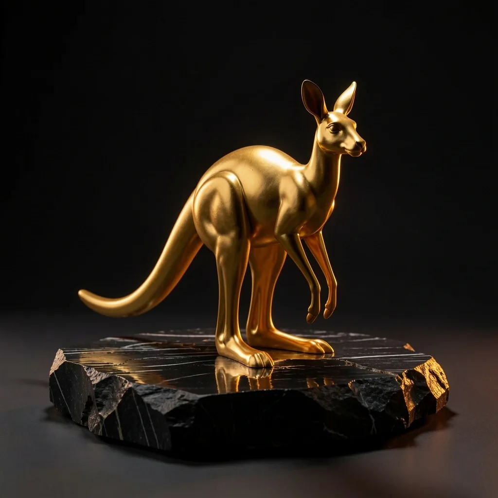 Golden kangaroo game artifact on dark surface